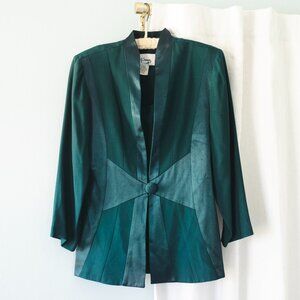 Emerald Satin Detail Single Button Vintage Blazer Top